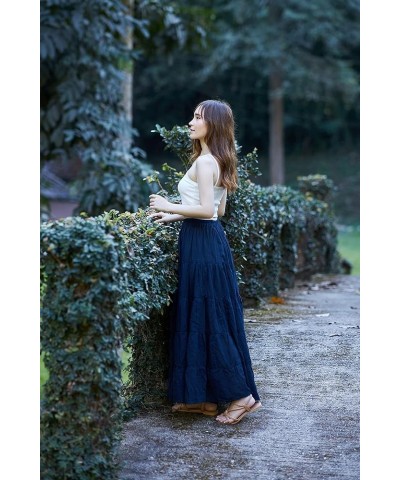 Women's Cotton Long Ruffle Full Circle Long Skirts Maxi Skirt Dark Blue $19.98 Skirts