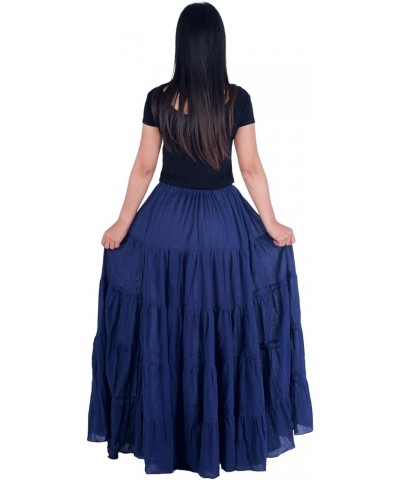 Women's Cotton Long Ruffle Full Circle Long Skirts Maxi Skirt Dark Blue $19.98 Skirts