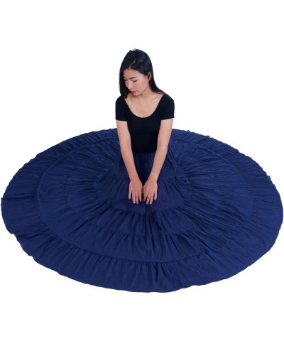 Women's Cotton Long Ruffle Full Circle Long Skirts Maxi Skirt Dark Blue $19.98 Skirts