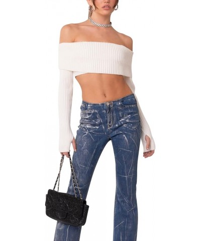 Off The Shoulder Sweater for Women Sexy Long Sleeve Knit Pullover Jumper Slim Fit Crop Tube Top One Shoulder Shirts Tube Whit...