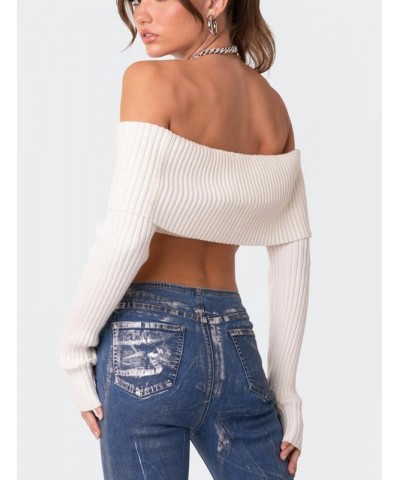 Off The Shoulder Sweater for Women Sexy Long Sleeve Knit Pullover Jumper Slim Fit Crop Tube Top One Shoulder Shirts Tube Whit...