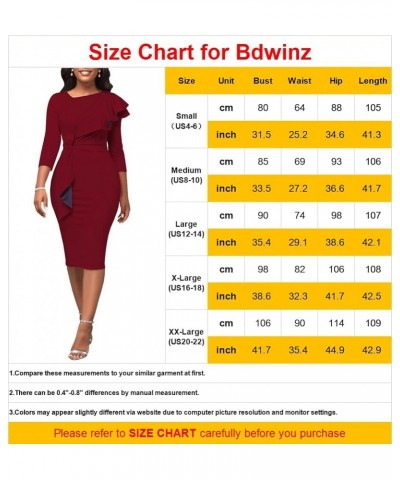 Church Dresses for Women 3/4 Sleeve Ruffle Vintage Bodycon Cocktail Work Midi Pencil Dress 7492 Winered $11.00 Dresses