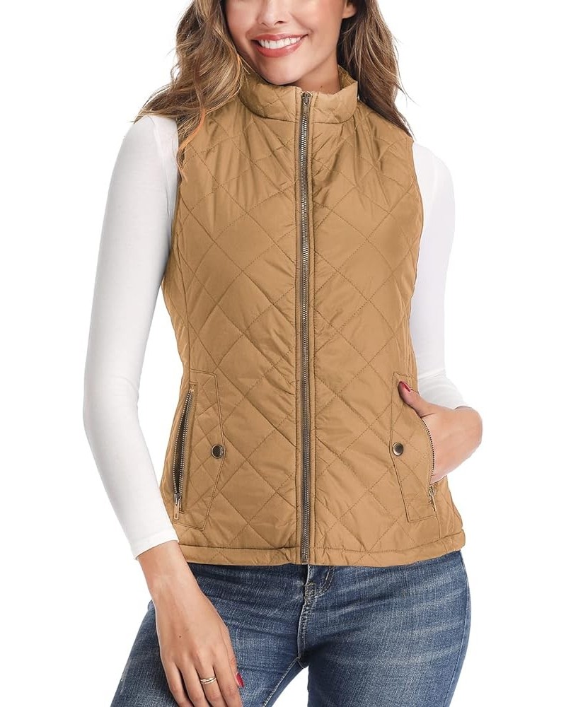 Women's Vest - Stand Collar Lightweight Zip Quilted Vest for Women… Camel $16.45 Vests