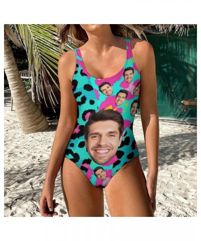 Custom Face Swimsuits for Women One Piece Personalized Funny Bathing Suits with Husbands Faces for Summer Holiday Colored Leo...