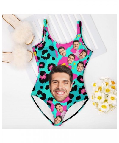 Custom Face Swimsuits for Women One Piece Personalized Funny Bathing Suits with Husbands Faces for Summer Holiday Colored Leo...