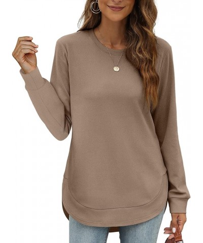 Womens Sweatshirt Crewneck Long Sleeve Shirts for Women High Low Tops Curved Hem Coffee $18.89 Hoodies & Sweatshirts