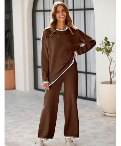 Women's 2 Piece Outfits Sweater Sets Knitted Pullover Tops Wide Leg Tracksuits Lounge Sets Darkbrown $24.99 Activewear