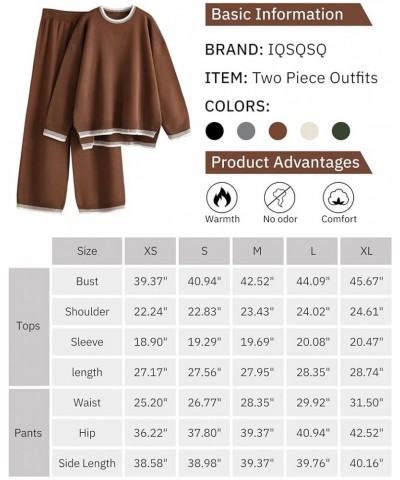 Women's 2 Piece Outfits Sweater Sets Knitted Pullover Tops Wide Leg Tracksuits Lounge Sets Darkbrown $24.99 Activewear