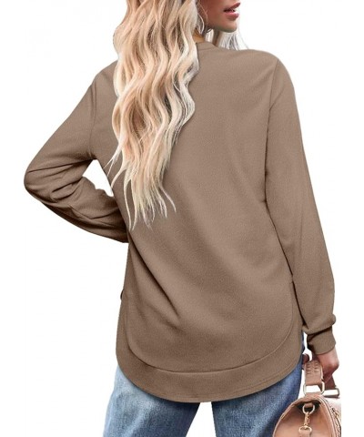 Womens Sweatshirt Crewneck Long Sleeve Shirts for Women High Low Tops Curved Hem Coffee $18.89 Hoodies & Sweatshirts