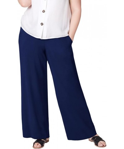 Women's Plus Size Wide-Leg Soft Pants with Back Elastic Navy $21.30 Pants