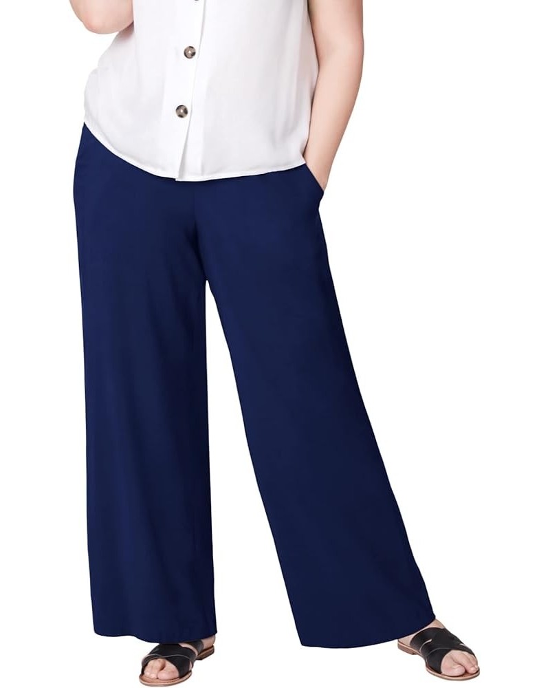 Women's Plus Size Wide-Leg Soft Pants with Back Elastic Navy $21.30 Pants