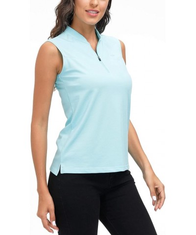 Women's Quarter Zip Quick Dry Lightweight Sleeveless Golf Polo Shirts Light Blue $12.50 Activewear