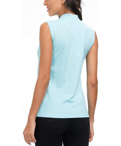 Women's Quarter Zip Quick Dry Lightweight Sleeveless Golf Polo Shirts Light Blue $12.50 Activewear