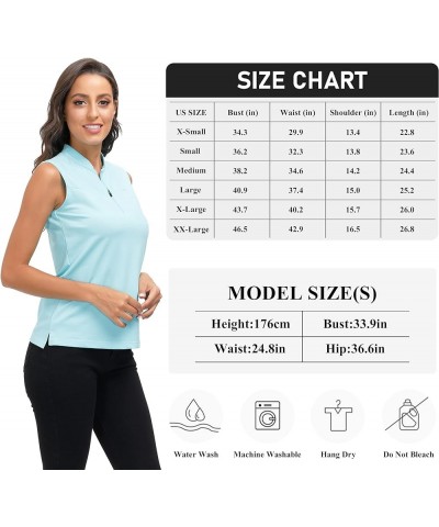 Women's Quarter Zip Quick Dry Lightweight Sleeveless Golf Polo Shirts Light Blue $12.50 Activewear