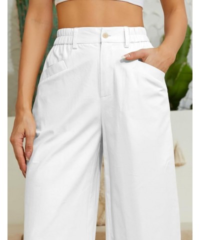 Women Casual Baggy Pants Wide Leg Elastic Waist Comfy Long Trendy Lounge Trousers with Pockets White $18.19 Pants