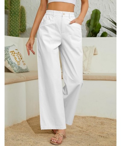 Women Casual Baggy Pants Wide Leg Elastic Waist Comfy Long Trendy Lounge Trousers with Pockets White $18.19 Pants