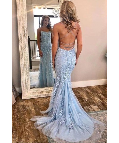 Lace Mermaid Prom Dresses Long 2024 Women Spaghetti Straps Corset Tulle Formal Evening Party Gown Dusty Rose $32.00 Dresses