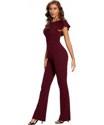 Women's Elegant Casual Sleeveless Ruffle One Shoulder High Waist Long Jumpsuit Burgundy $20.40 Jumpsuits