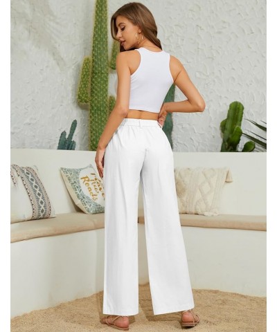 Women Casual Baggy Pants Wide Leg Elastic Waist Comfy Long Trendy Lounge Trousers with Pockets White $18.19 Pants