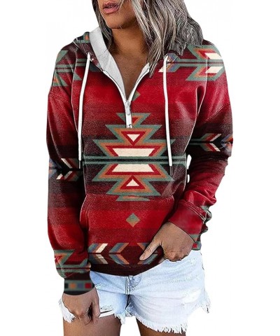 Women's Aztec Half Zip Hoodie Western Ethnic Hoodies Sweatshirt Long Sleeve Pullover Cowgirl Hoodie Casual Tops Aztec Red $17...