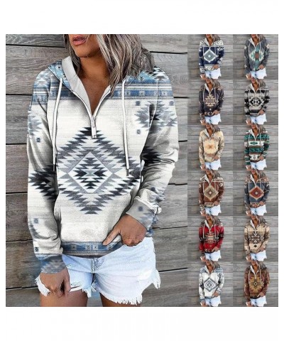 Women's Aztec Half Zip Hoodie Western Ethnic Hoodies Sweatshirt Long Sleeve Pullover Cowgirl Hoodie Casual Tops Aztec Red $17...