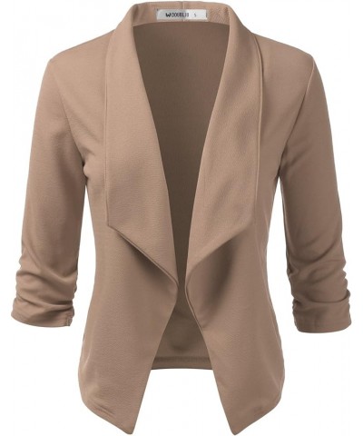 Ruched 3/4 Sleeve Open Front Draped Blazers Business Casual Basic Work Jackets for Womens Clothes with Plus Size Mocha $15.30...