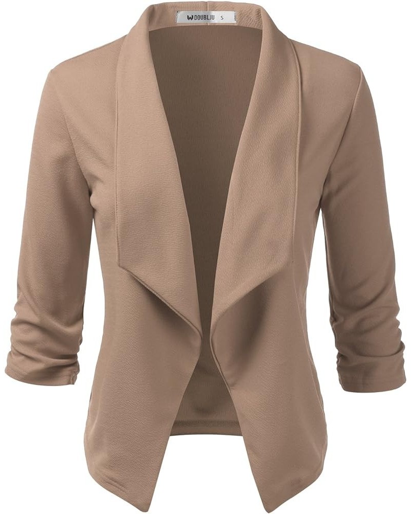 Ruched 3/4 Sleeve Open Front Draped Blazers Business Casual Basic Work Jackets for Womens Clothes with Plus Size Mocha $15.30...