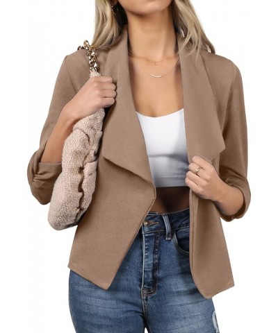 Ruched 3/4 Sleeve Open Front Draped Blazers Business Casual Basic Work Jackets for Womens Clothes with Plus Size Mocha $15.30...