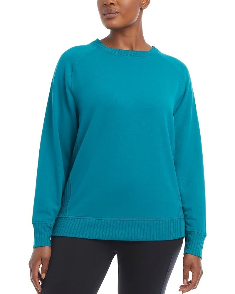 Women's Oversized Rib Detail Pullover Crew Deep Lake $10.07 Activewear