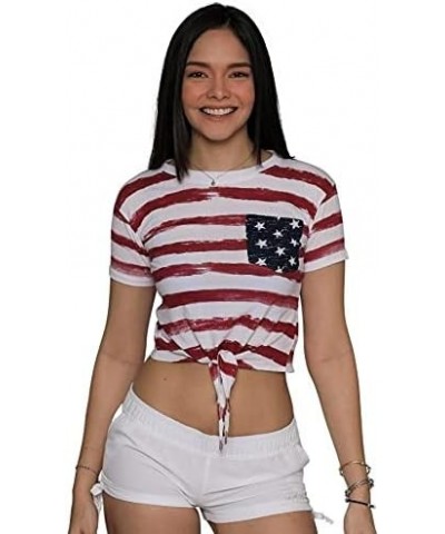 Short Sleeve Tie Dye Cotton Cropped T-Shirt | Casual Tee Chic Stars and Stripes $8.09 T-Shirts