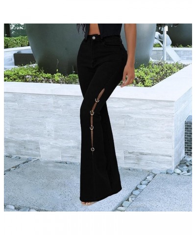 Jeans for Women Ripped Straight Leg Stretchy Wide Leg Trousers 2022 Trendy Vintage Harem Pants with Pockets Black-1 $11.87 Pants