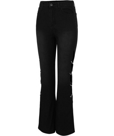 Jeans for Women Ripped Straight Leg Stretchy Wide Leg Trousers 2022 Trendy Vintage Harem Pants with Pockets Black-1 $11.87 Pants