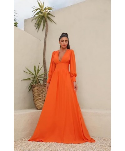 Long Sleeve Chiffon Prom Dresses V Neck Formal Dresses for Party A Line Ball Gown Gold $36.26 Dresses