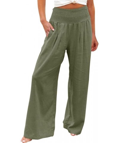 Women's Wide Leg Long Lounge Pants High Waist Drawstring Loose Light Weight Fit Casual Trousers Comfy Pants 02 Army Green $7....