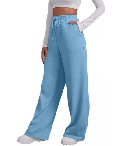 Bottom Sweatpants Pockets High Waist Sporty Gym Athletic Fit Jogger Pants L-ounge Trousers Light Blue-d $11.19 Activewear