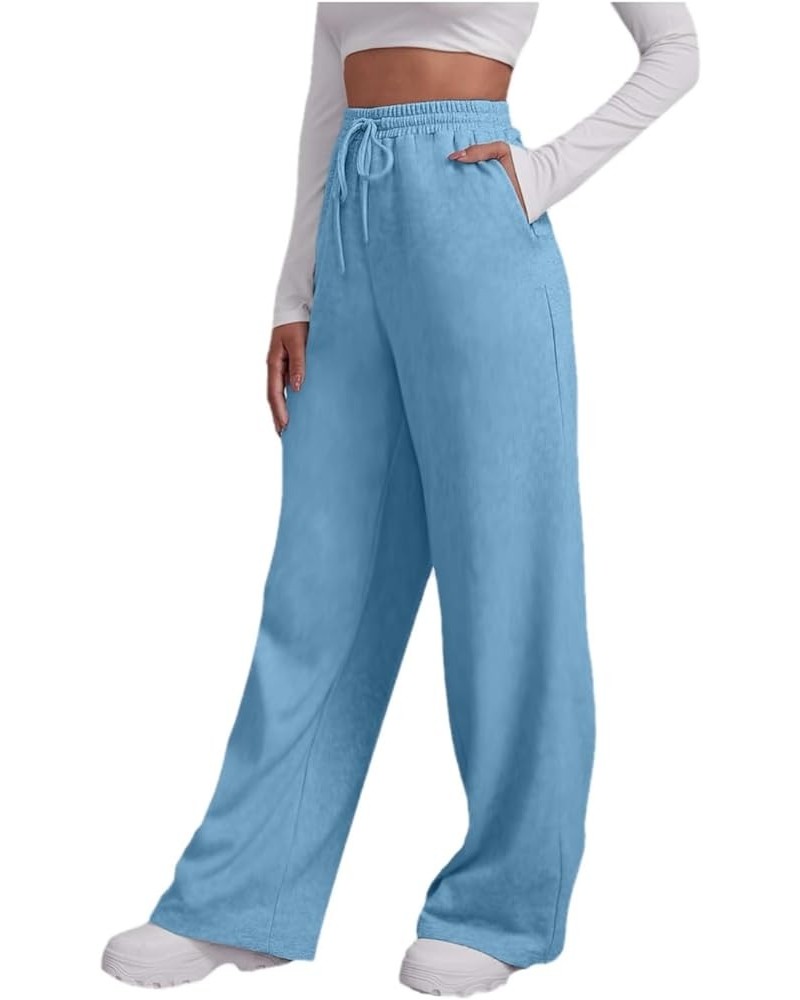 Bottom Sweatpants Pockets High Waist Sporty Gym Athletic Fit Jogger Pants L-ounge Trousers Light Blue-d $11.19 Activewear