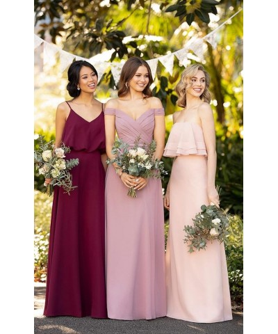 Women's Off Shoulder Bridesmaid Dresses Long Chiffon Formal Wedding Prom Evening Gown Sage Green $28.70 Dresses