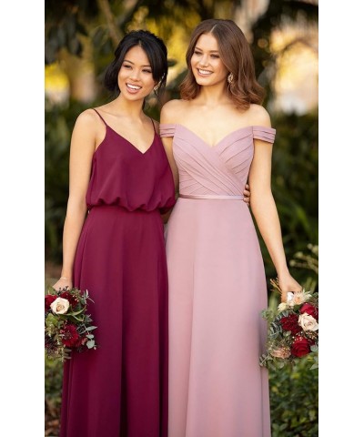 Women's Off Shoulder Bridesmaid Dresses Long Chiffon Formal Wedding Prom Evening Gown Sage Green $28.70 Dresses