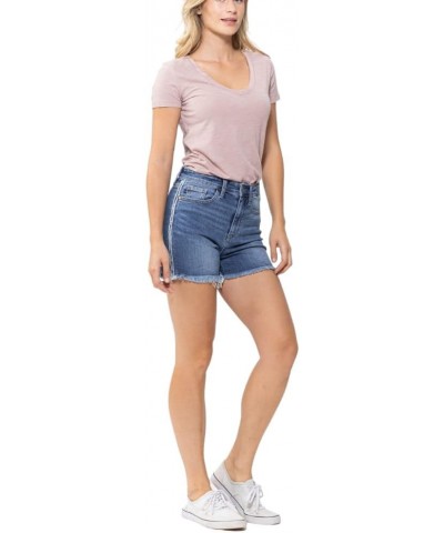 High Waist with Side Seam Fray Shorts Blue $30.79 Shorts