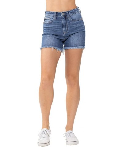 High Waist with Side Seam Fray Shorts Blue $30.79 Shorts