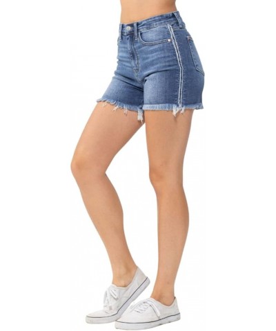 High Waist with Side Seam Fray Shorts Blue $30.79 Shorts