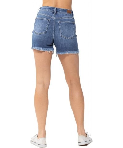 High Waist with Side Seam Fray Shorts Blue $30.79 Shorts