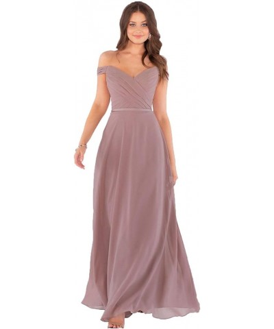 Women's Off Shoulder Bridesmaid Dresses Long Chiffon Formal Wedding Prom Evening Gown Sage Green $28.70 Dresses