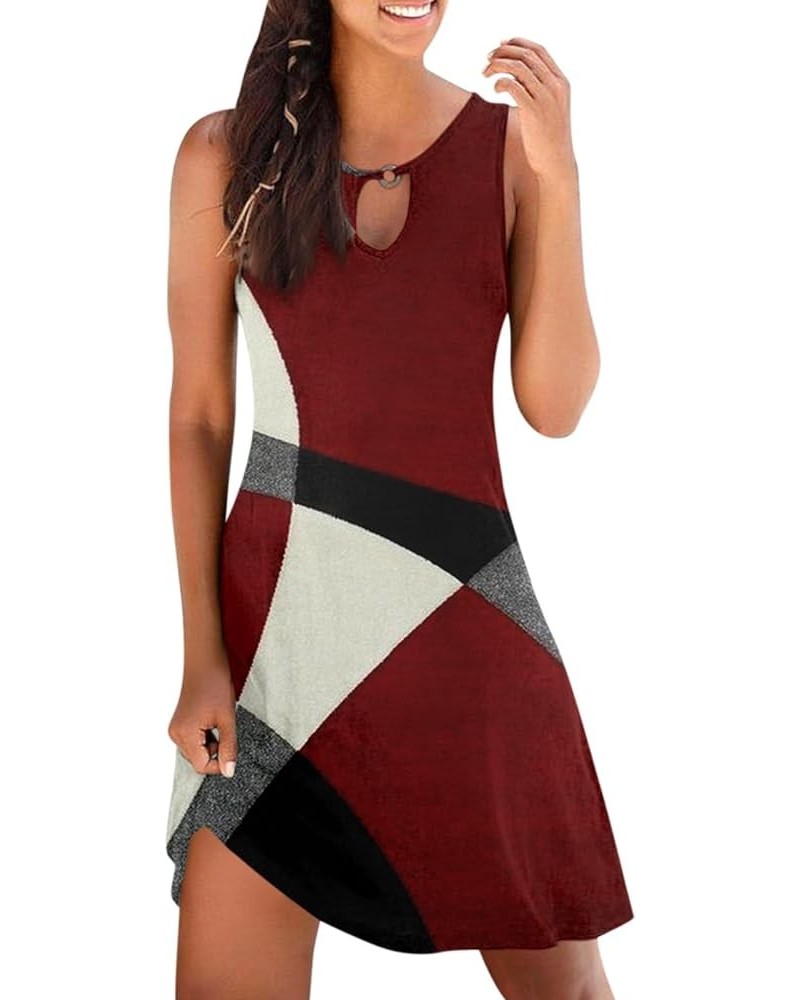 Cocktail Dresses for Women 2024, Plus Size Patterned Printing Sexy Mini Dress Keyhole Neck Casual Sleeveless Dresses 02-wine ...