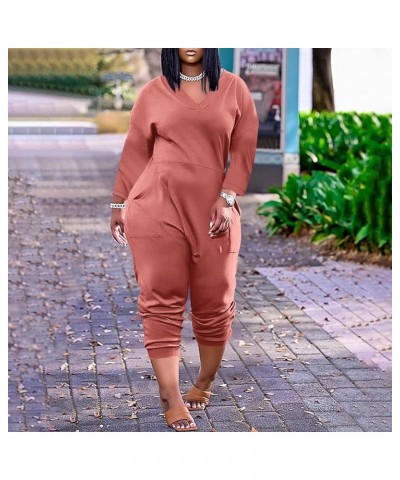 Plus Size Jumpsuit For Women,2024 Spring V Neck One Piece Loose Short Sleeve Overall Dressy Casual Wide Leg Romper A-watermel...