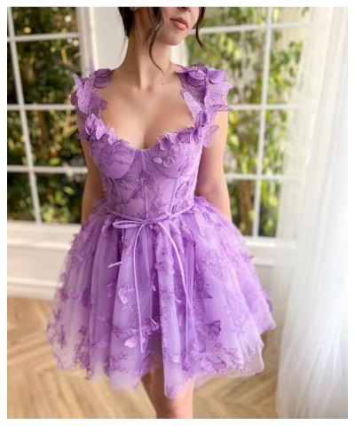 Womens Tulle Short Prom Dress 3D Butterflies Homecoming Dresses Lace Appliques Spaghetti Strap Cocktail Party Gowns Peacock $...