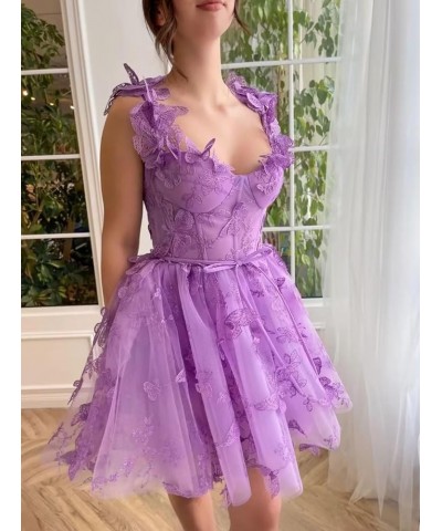 Womens Tulle Short Prom Dress 3D Butterflies Homecoming Dresses Lace Appliques Spaghetti Strap Cocktail Party Gowns Peacock $...