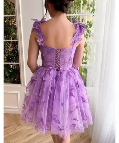 Womens Tulle Short Prom Dress 3D Butterflies Homecoming Dresses Lace Appliques Spaghetti Strap Cocktail Party Gowns Peacock $...