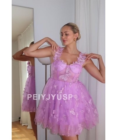 Womens Tulle Short Prom Dress 3D Butterflies Homecoming Dresses Lace Appliques Spaghetti Strap Cocktail Party Gowns Peacock $...