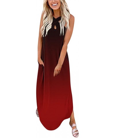 Summer Dresses for Women 2024 Vacation Crossover Halter Neck Maxi Dress Slit Side Sleeveless Loose Beach Long Sundress Multic...